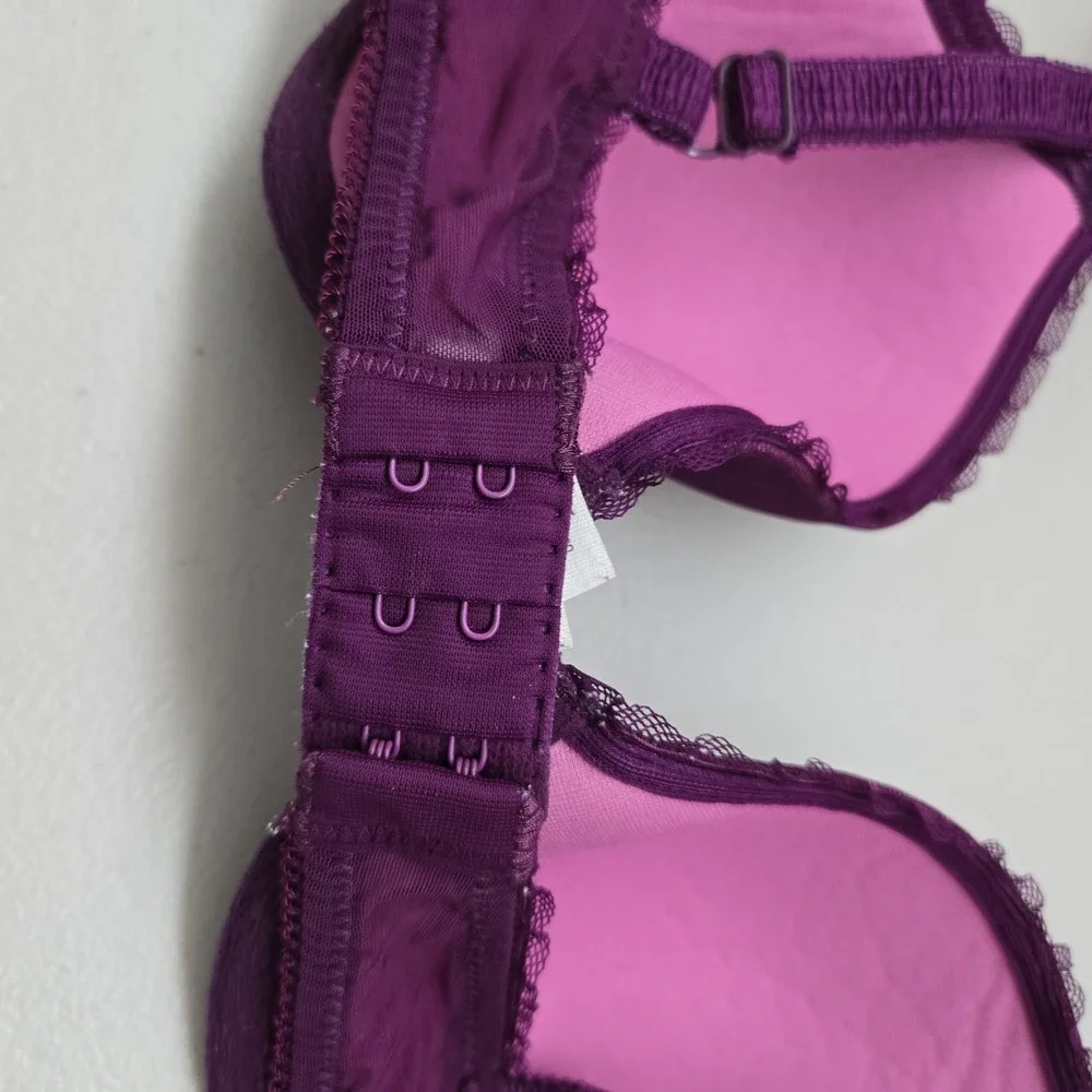 Btempt'd Women Bra 34B Purple Striped T Shirt Underwired Lace Mesh‎